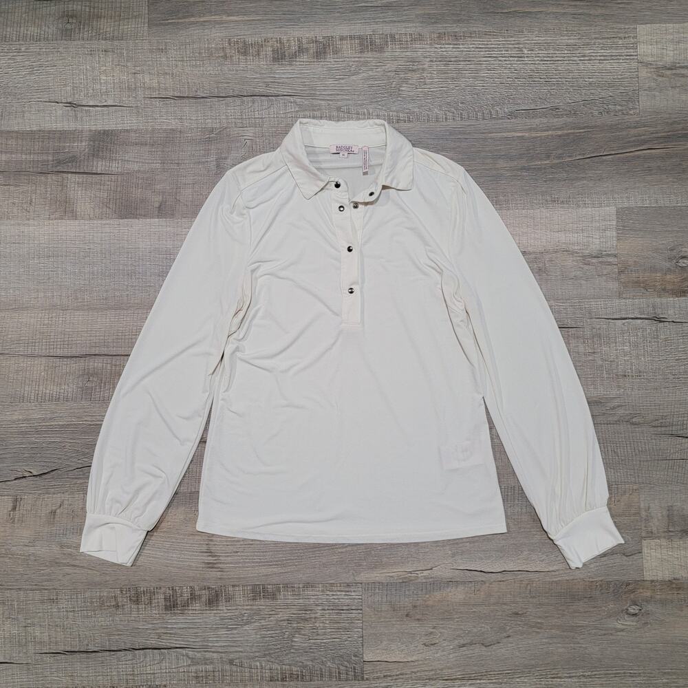 Badgley Mischka Medium Long Sleeve Henley Shirt Billowy Stretch Minimalist Top